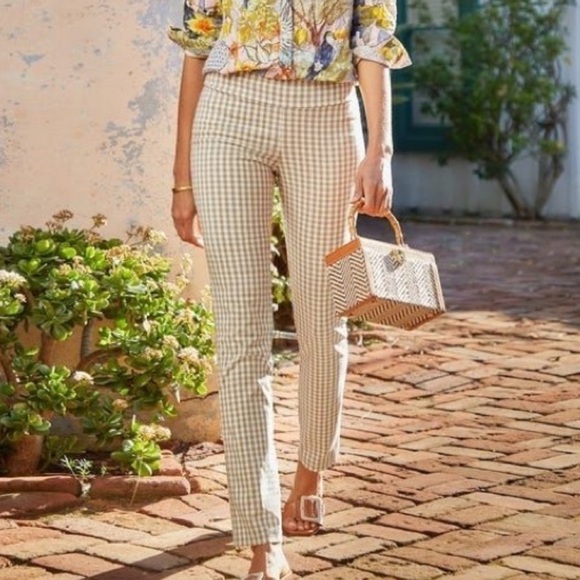 🥒 J. McLaughlin Masie Gingham Print Tapered Leg Slim Pull-On Trouser Pants 6 - Picture 1 of 9